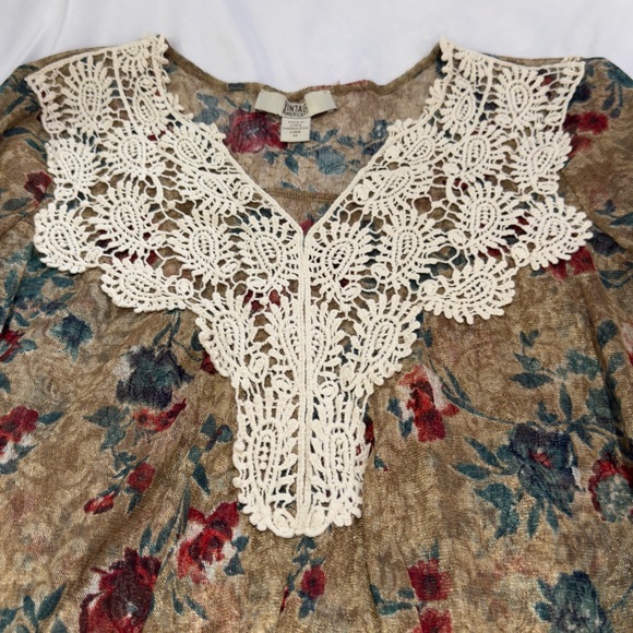 Vintage America Blue brown floral sheer boho blouse Size medium - Picture 5 of 7